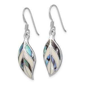 New Sterling Silver Leaf Mother of Pearl and Abalone Dangle Earrings